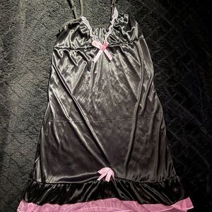 Victoria's Secret Black and Pink Satin Chemise